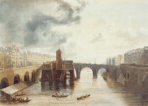 Pont Notre Dame, fra 'Views on the Seine', gravert av Thomas Sutherland (f.1785) utgitt av R. Ackermann (1764-1834) 1821